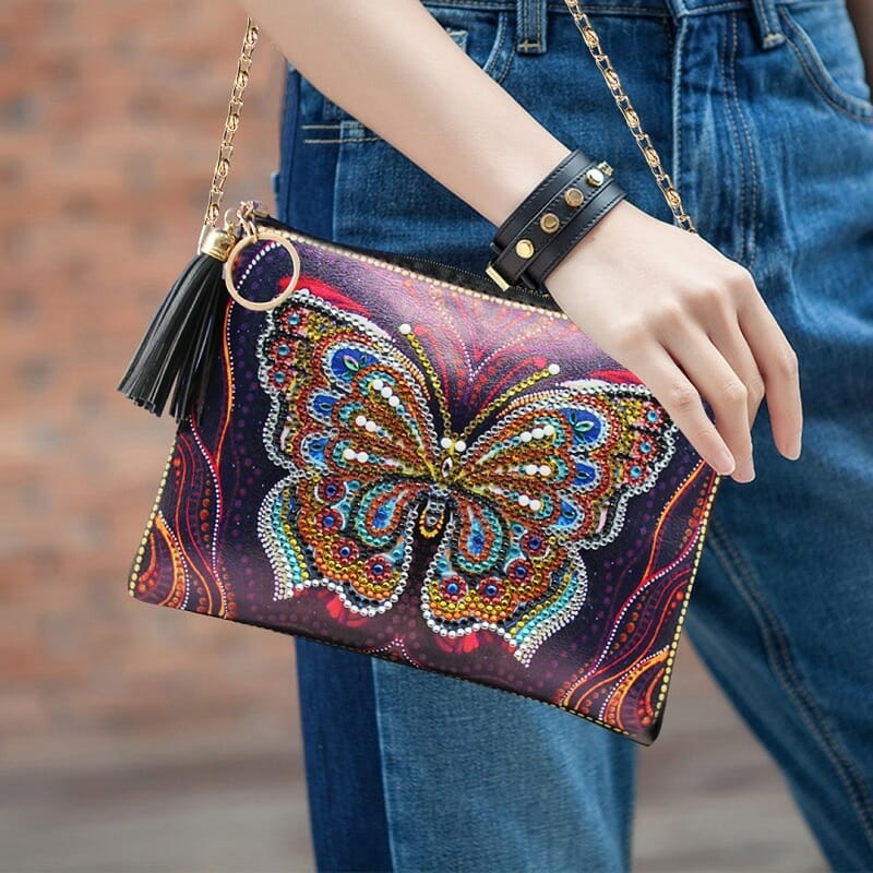 New Arrival 5D DIY Diamond Painting Butterfly Leather Crossbody Chain Bags DIY Diamond Embroidery Bag Wallet