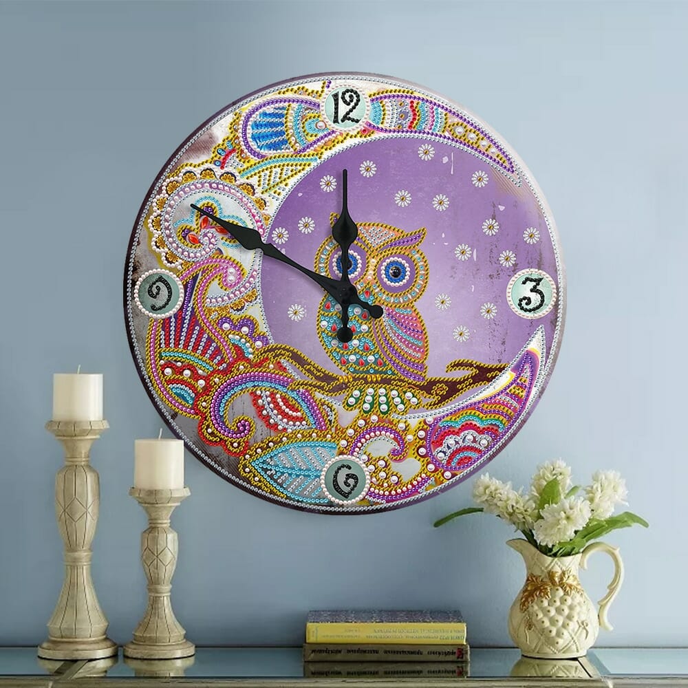 Owl 5D Diamond Painting Clock Metal Tin Signboard Diamond Embroidery Vintage Nostalgia Round Plates Cafe Bar Pub Wall Decor
